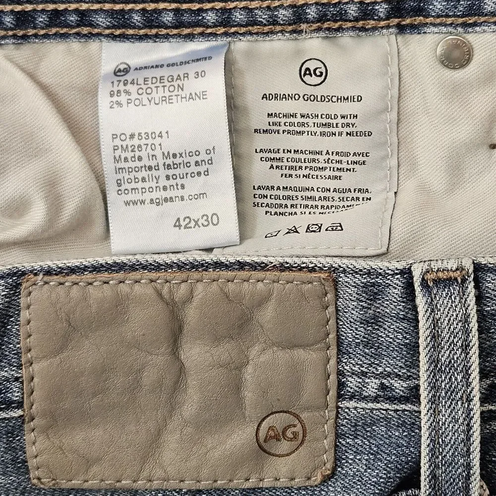 AG Jeans Mens 42x31 Everett Slim Straight Blue Medium Wash Denim Zip Fly Pockets